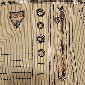 FUSAT embellished tan pin striped snap down shirt. Size Large